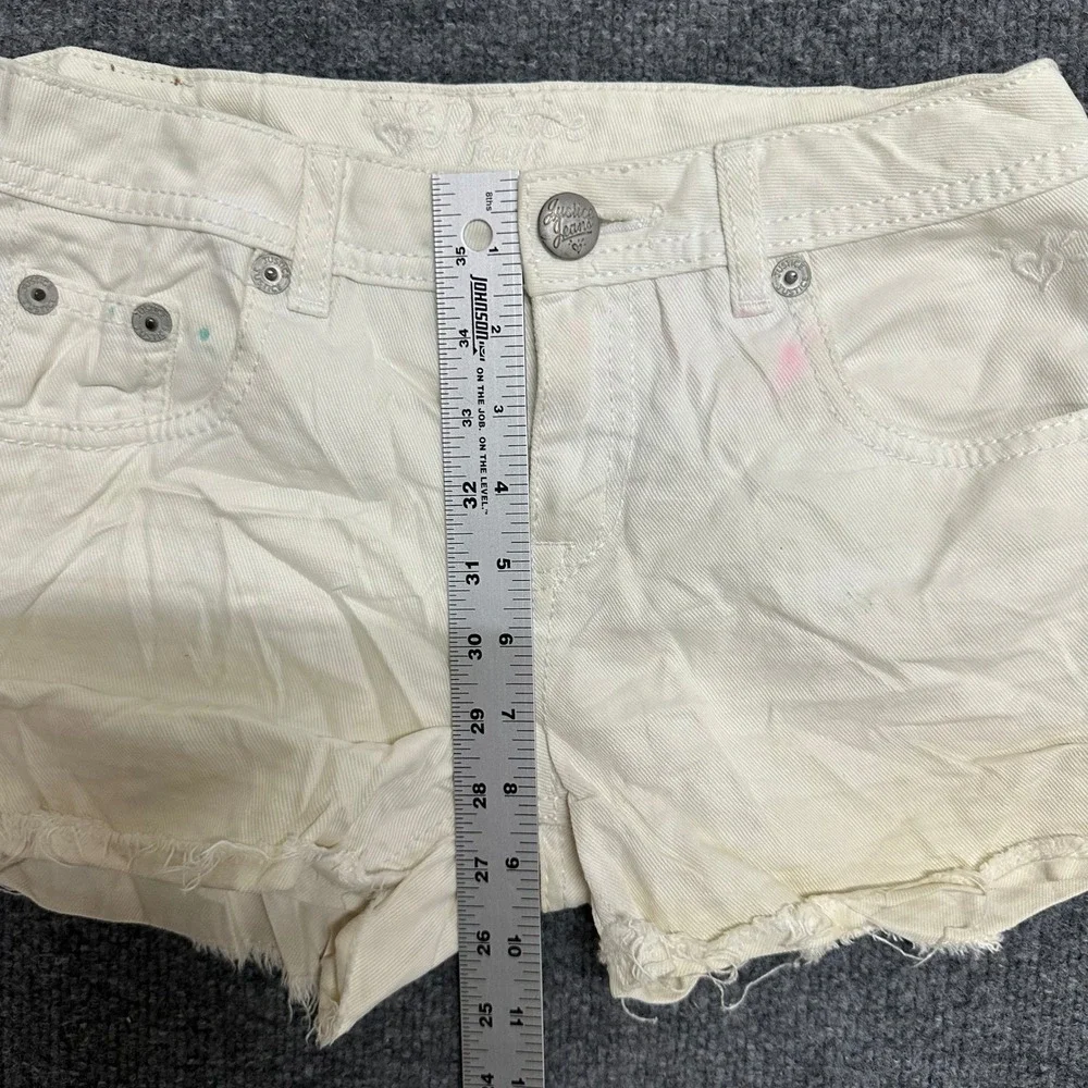 Justice Denim Shorts Girls Size 14R Off-White Low Rise Frayed Raw Hem Casual